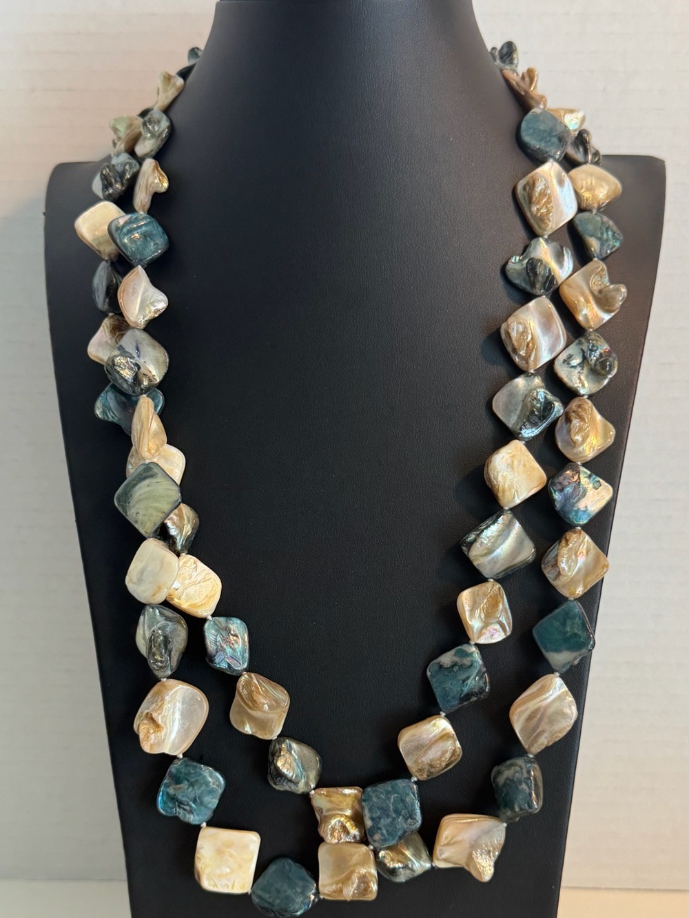 Abalone Shell Y2K HSN Designer Signed Long Layered Statement Necklace 925 Tag
